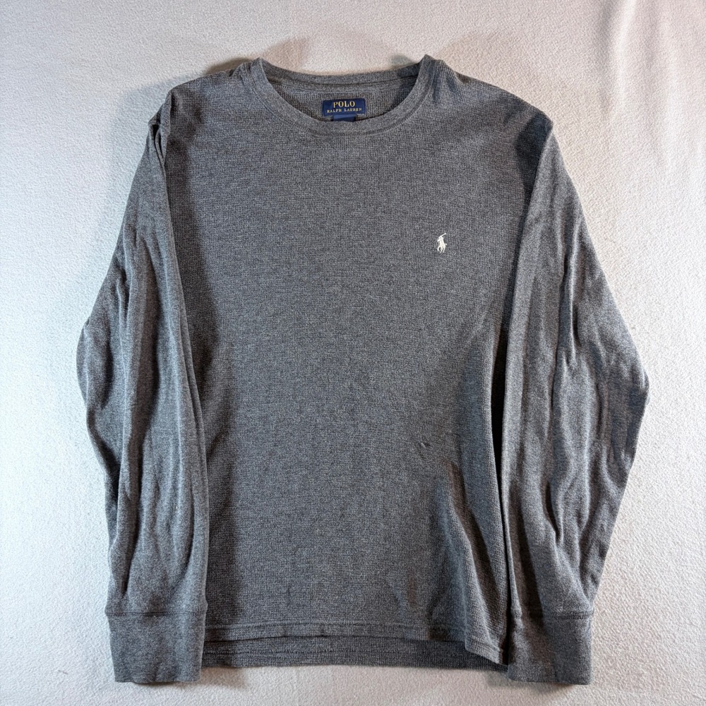 Polo Ralph Lauren Mens Gray Waffle Knit Thermal Long Sleeve Shirt Crewneck XL